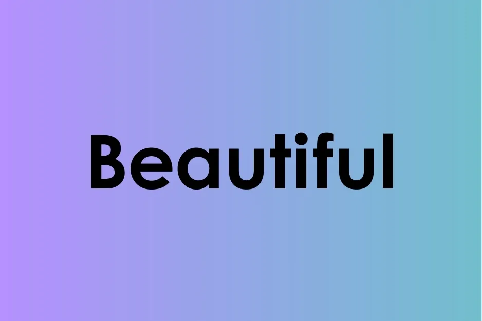 The word Beautiful displayed in bold black letters on a purple and blue gradient background, highlighting preposition focus.