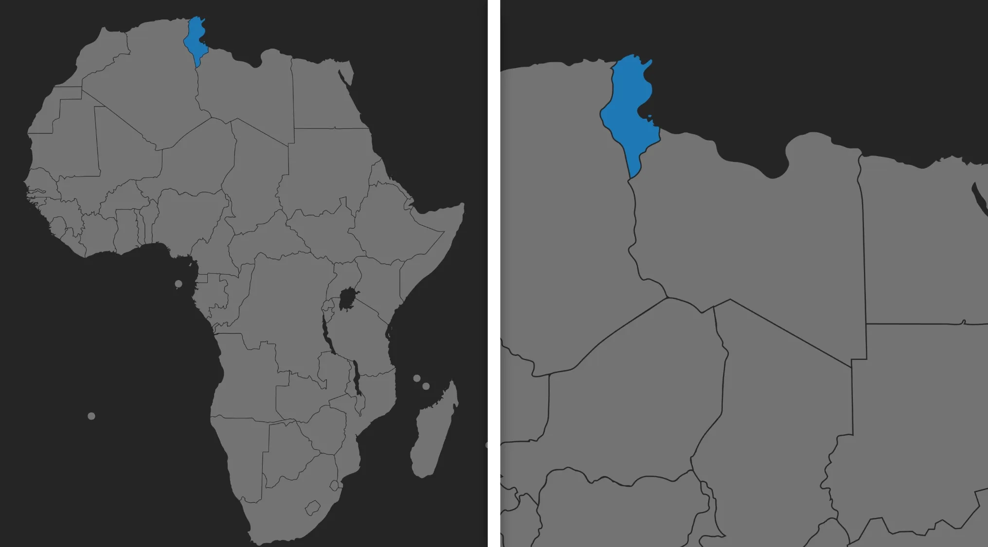 Highlighted country on the African map in blue, part of a geography challenge to guess the country from the visual hint.