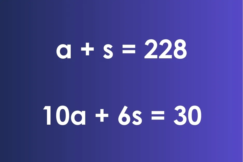 Two algebraic equations on a purple gradient background representing a worded math problem group of equations.