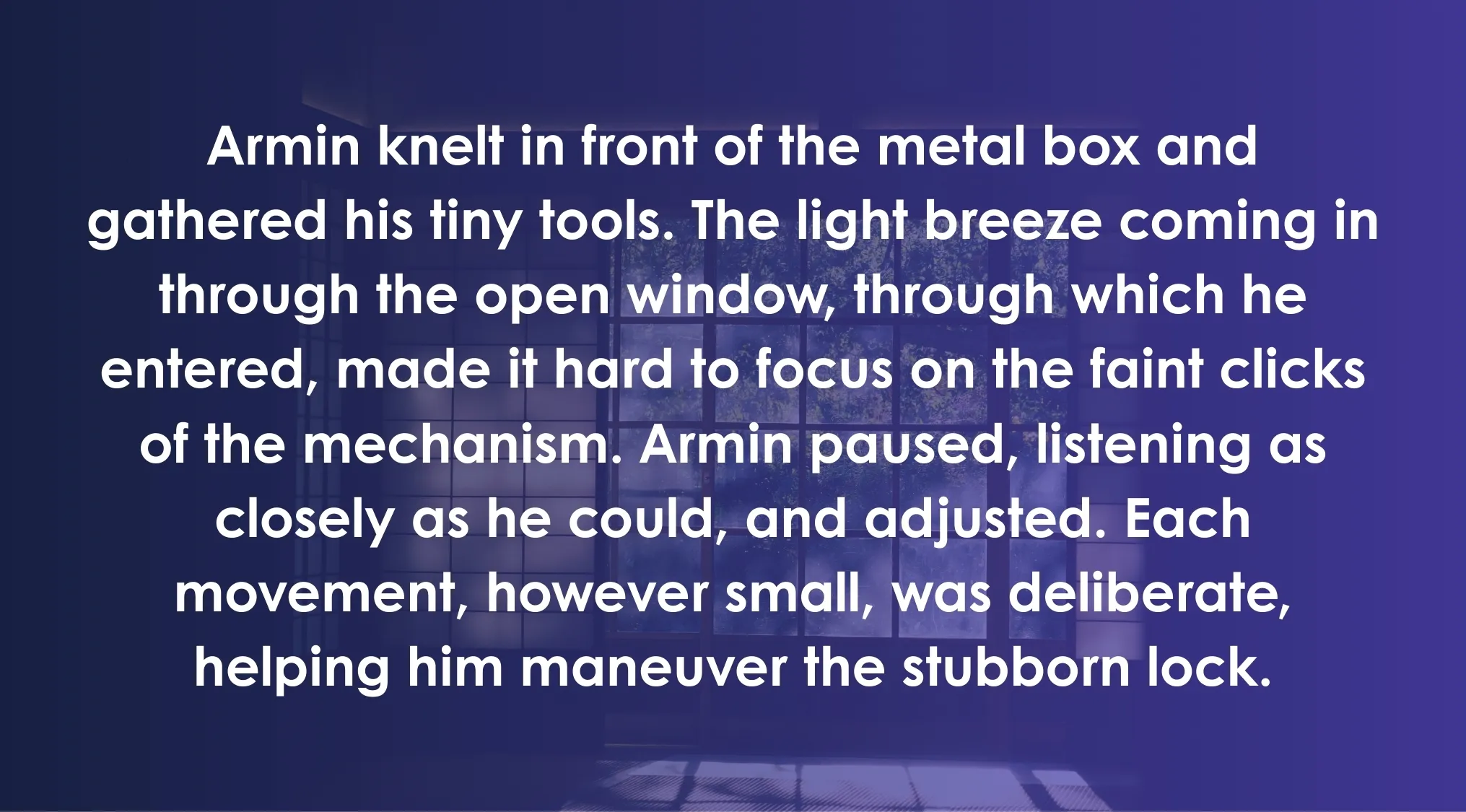 Excerpt showing Armin kneeling and adjusting tools to maneuver a stubborn lock in an ACT quiz context.