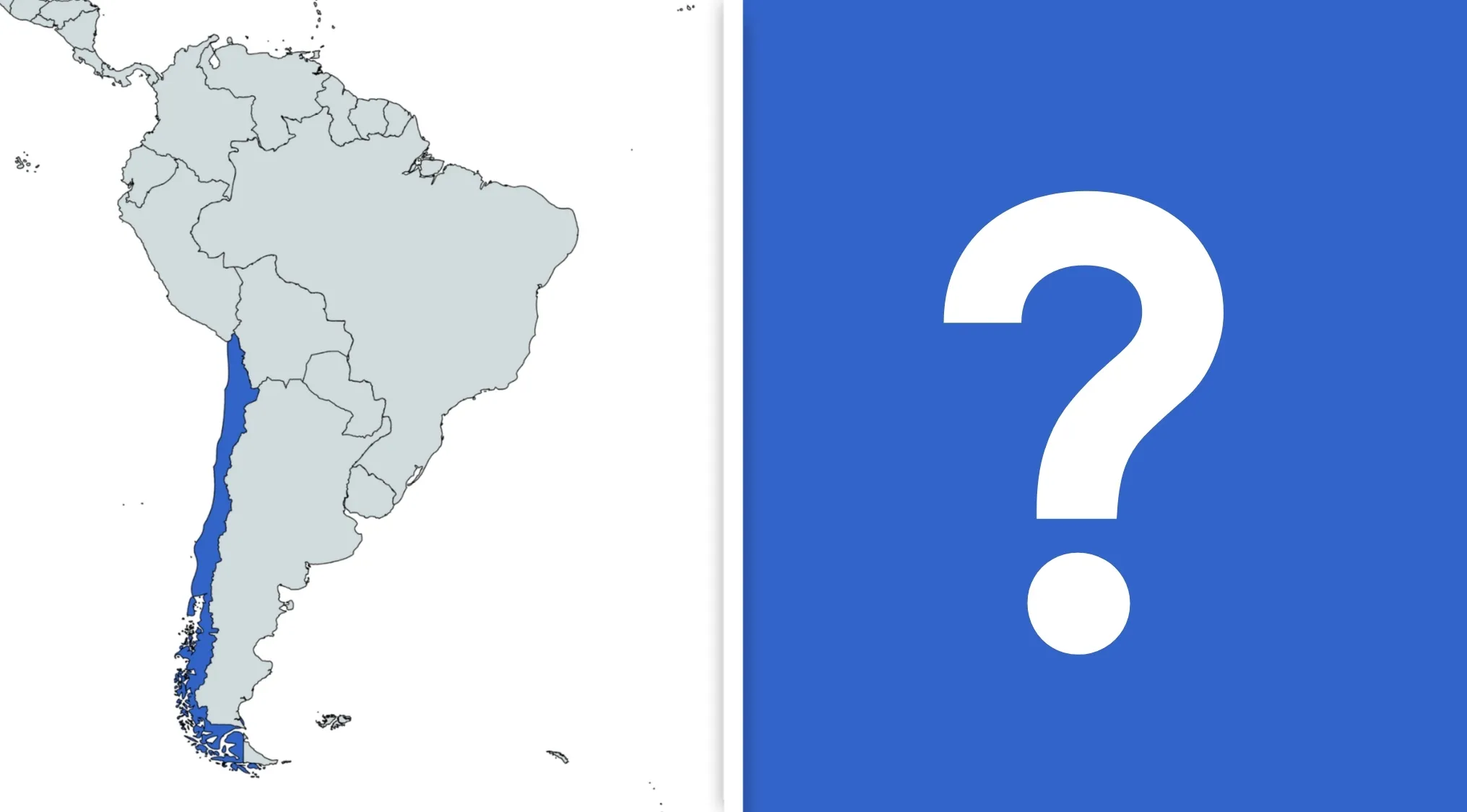 Country highlighted on South America map in geography challenge with visual hint to guess the country shown