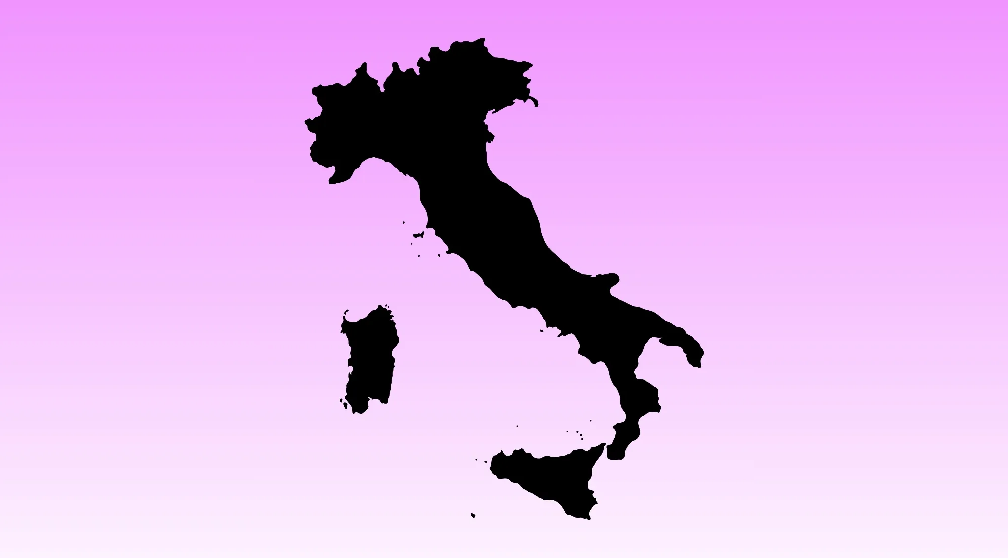 Silhouette of Italy's country outline on a purple gradient background for geography challenge visual hint.