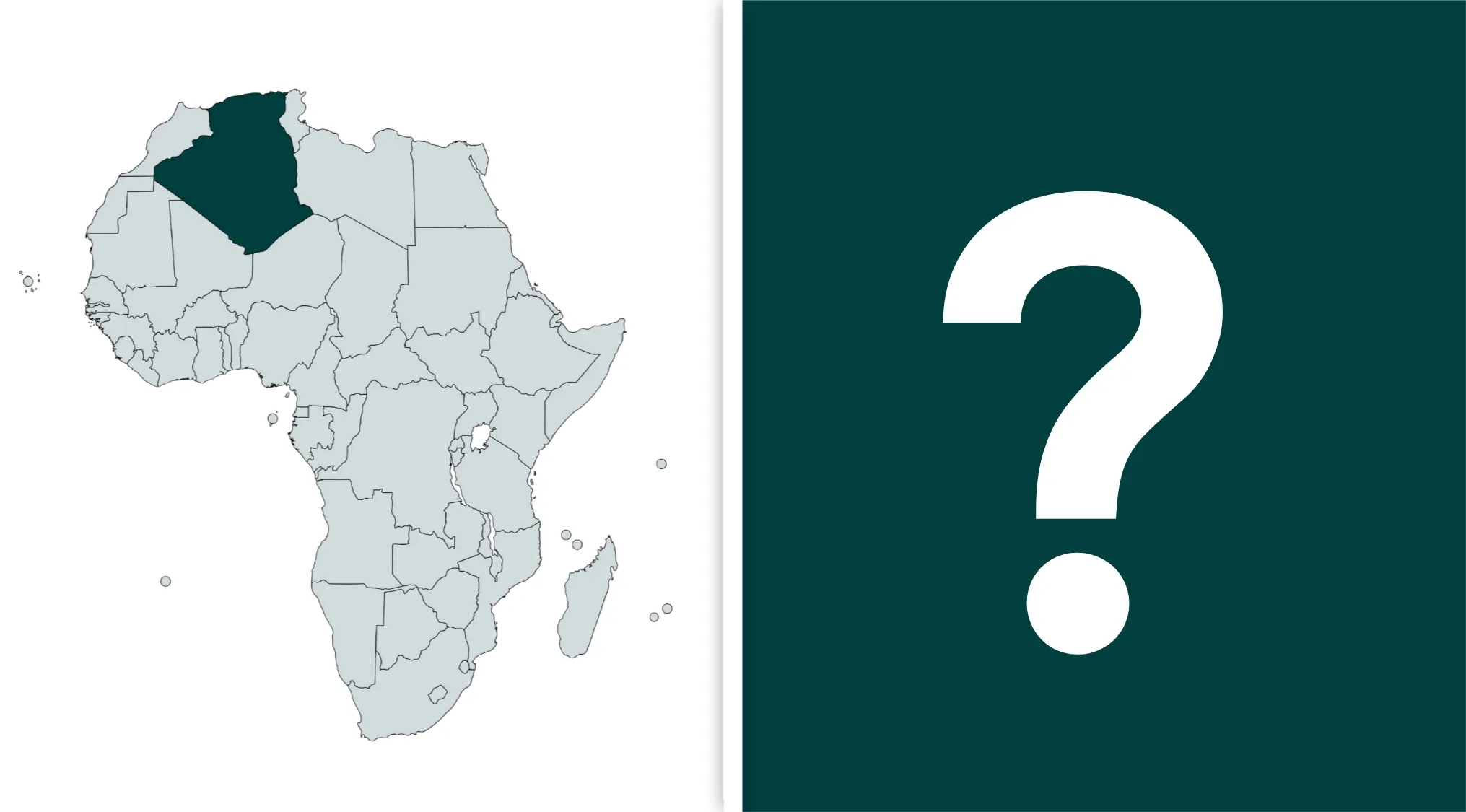 Map of Africa with one country highlighted as a geography challenge guessing the country from visual hint.