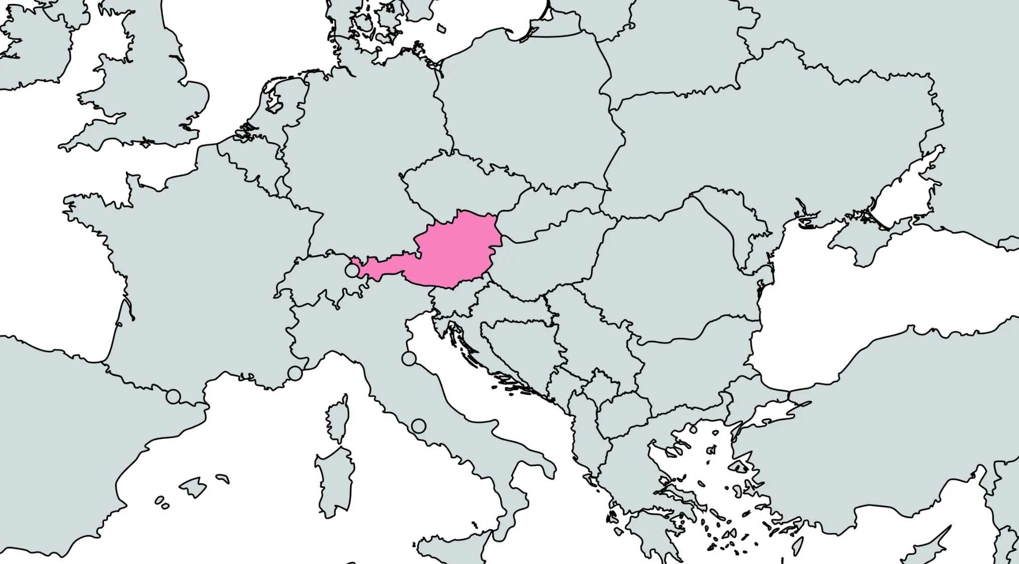 Map highlighting Austria in pink, part of a geography challenge to guess the country from the visual hint.