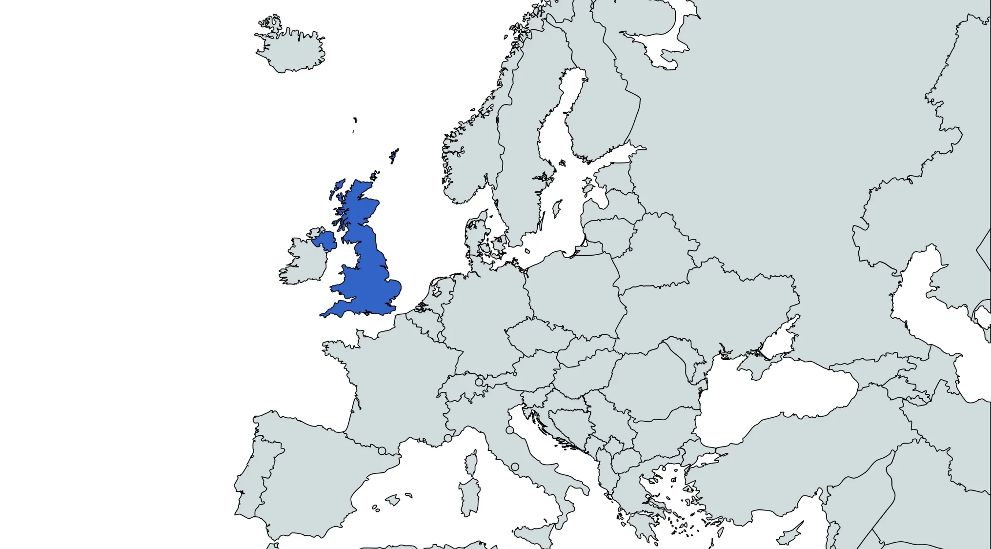 Map of Europe with the United Kingdom highlighted in blue as a visual hint for the geography challenge.