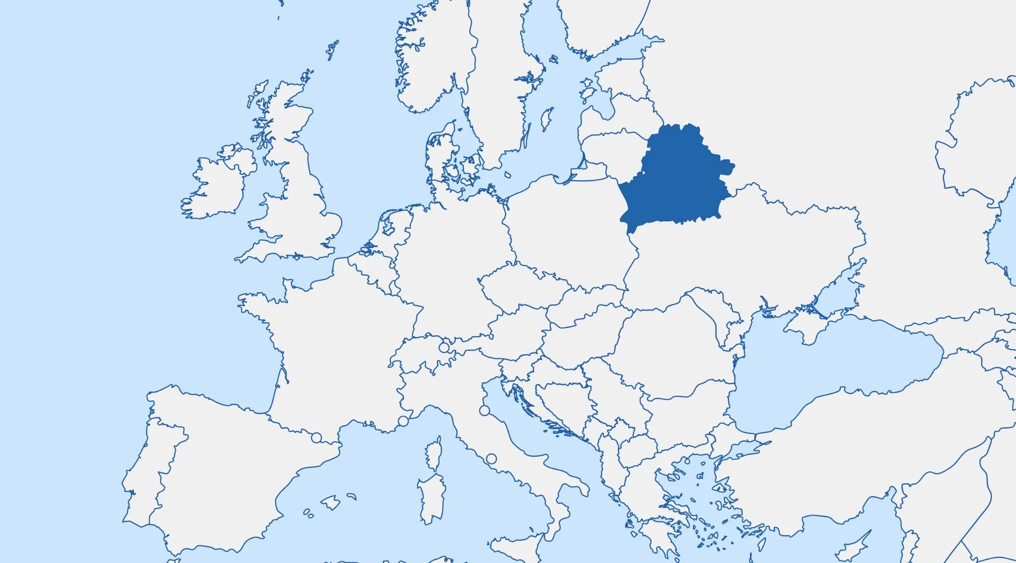 Map of Europe with a country highlighted in blue as a visual hint for geography challenge guessing the country.