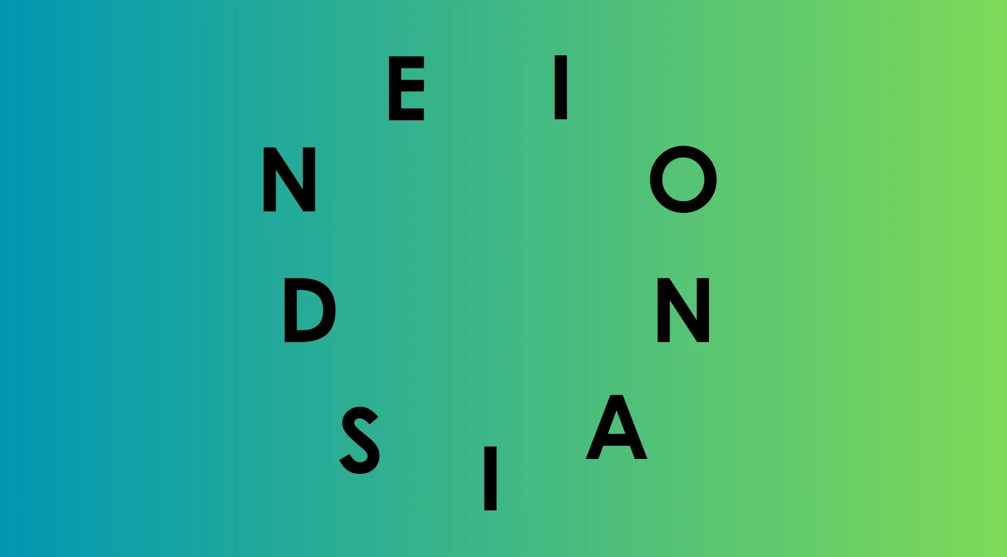 Scrambled letters forming a circle on a blue to green gradient background for geography challenge guessing the country.
