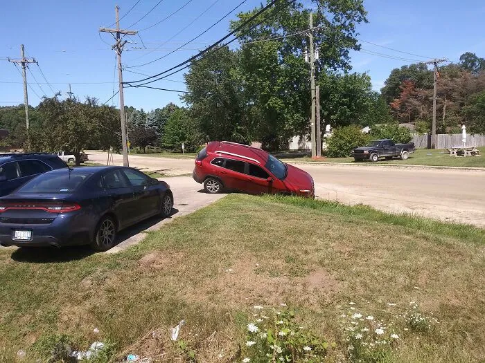 Lady Drove Into The Ditch At My Former Job. She Was Super "Karen" And Mean When A Few Of Our Employees Offered To Pull Her Out With The Giant Forklift