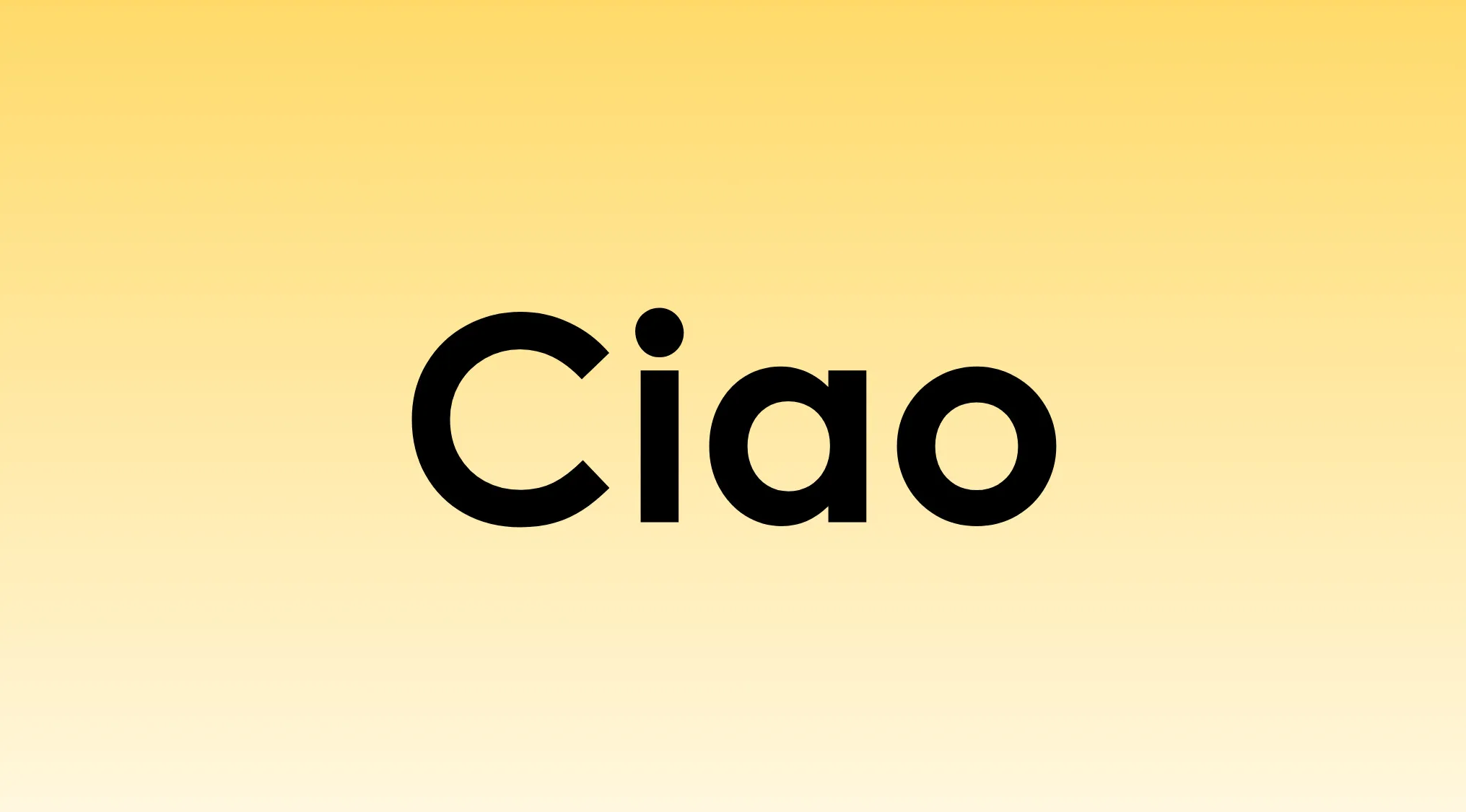 The word Ciao in bold black font on a yellow gradient background referring to its use in a pub quiz question.