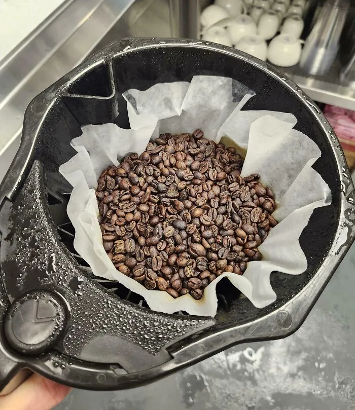 El tipo nuevo intentando hacer café en el trabajo