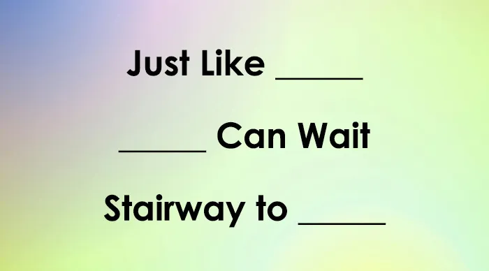 Three incomplete movie titles with missing words displayed on a green and purple gradient background for movie titles word quiz.