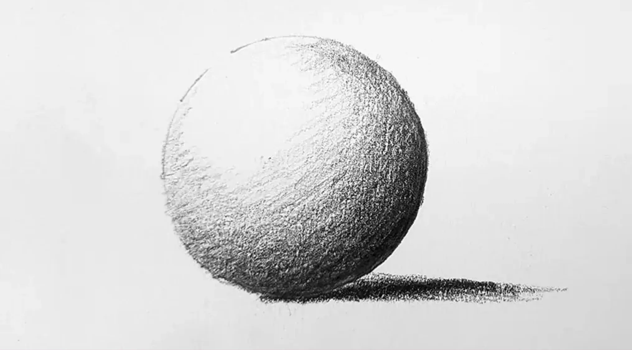 Shaded pencil drawing of a sphere demonstrating the main purpose of shading in art for depth and dimension.