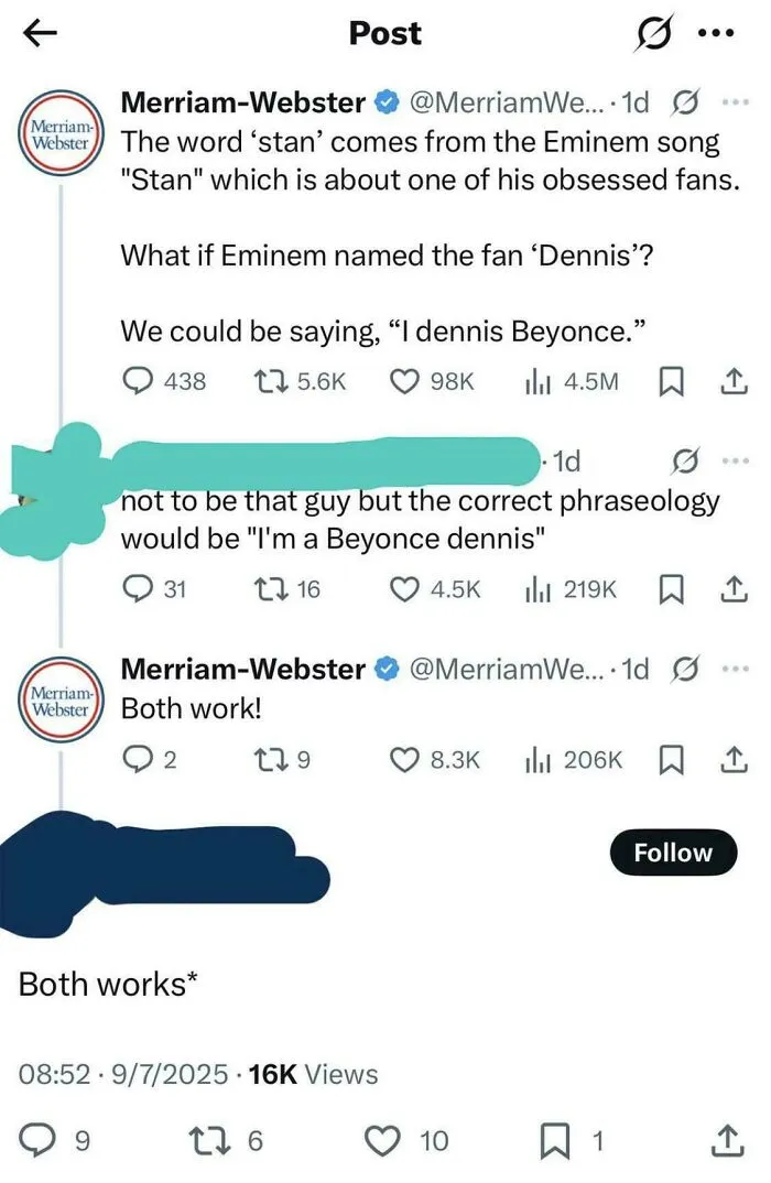 Screenshot of a Twitter thread showing a funny conversation about language mistakes and people being 100% sure and 100% wrong.