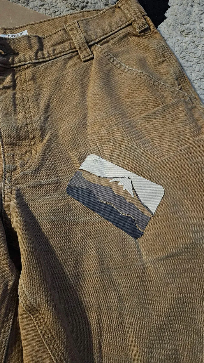 Patched My Pants! Bought Some Iron-On Patches And Cut Them Out Into A Little Landscape