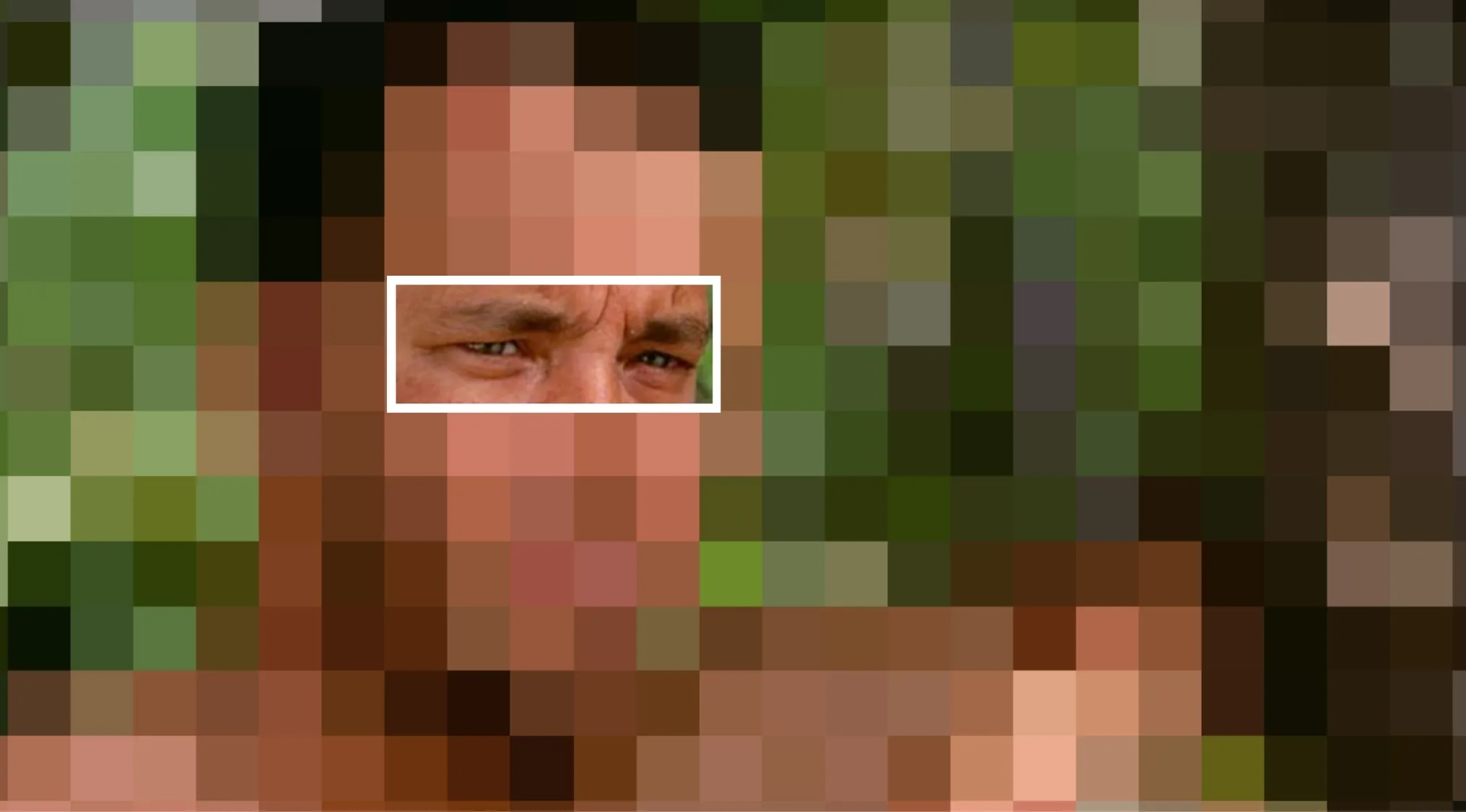 Close-up of a male character's eyes from a famous movie scene, part of Guess The Movie From The Characters' Eyes quiz.