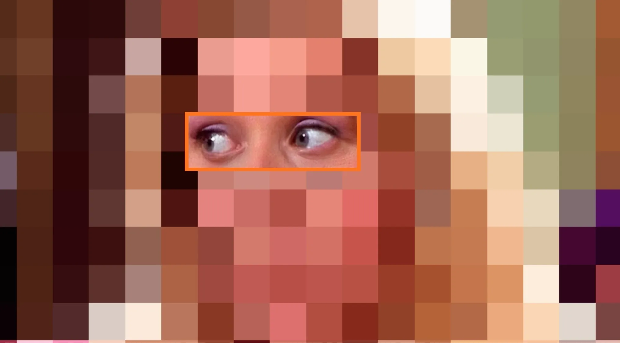 Close-up of a character's eyes from a 2000s rom-com movie for a guess the movie challenge.