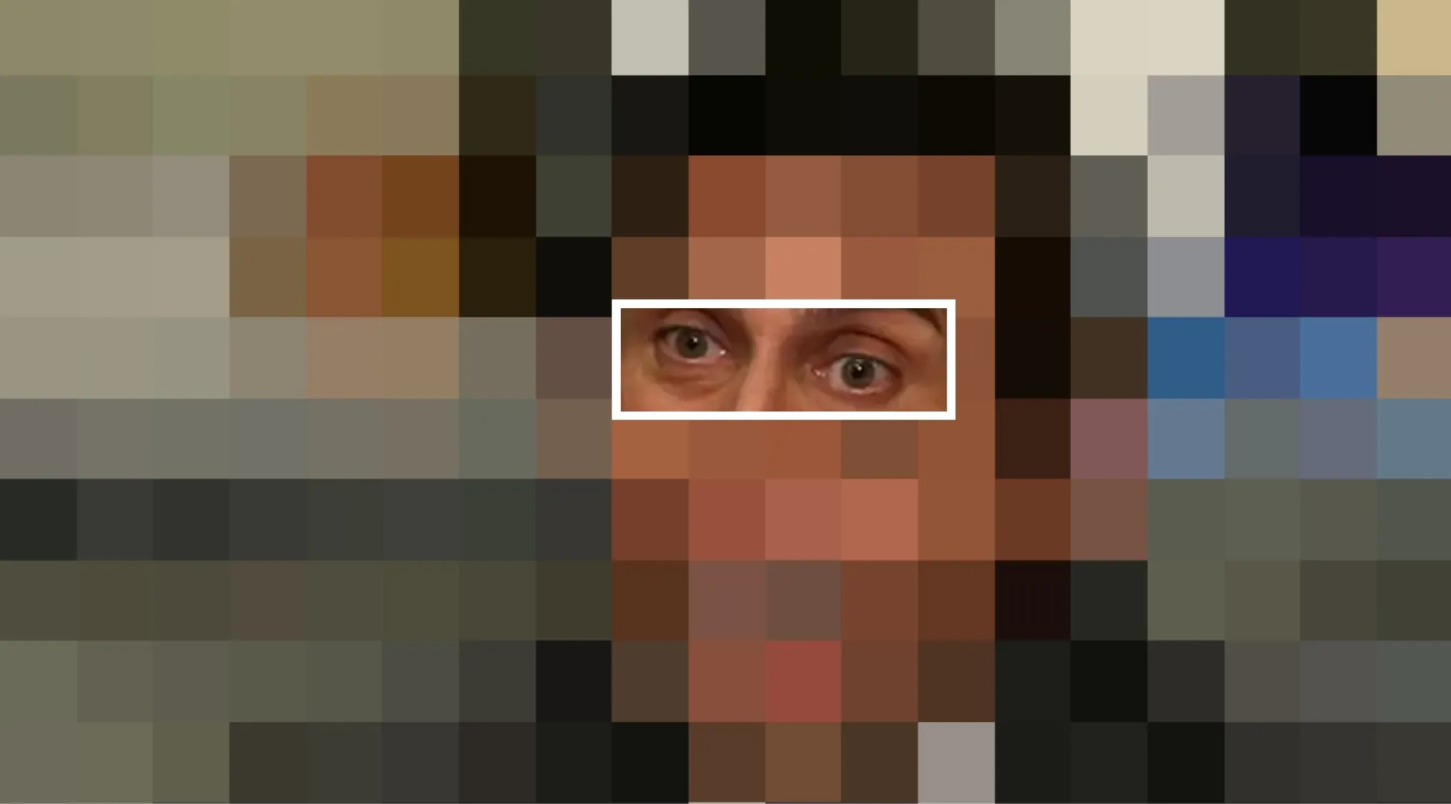 Close-up of eyes from a sitcom character in a guess the movie and sitcom eyes challenge image.
