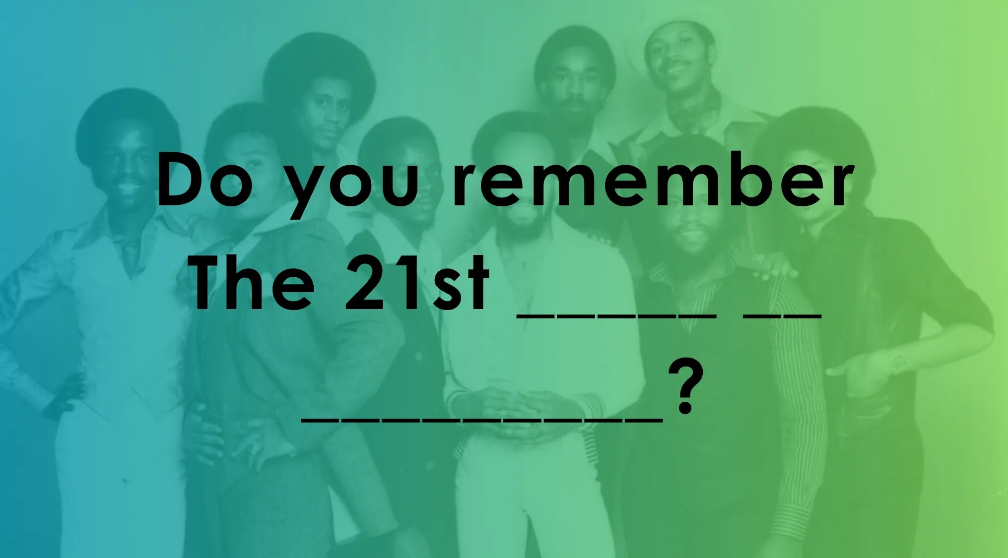 Group of men in vintage style with text asking to finish the lyrics of 33 songs quiz challenge.