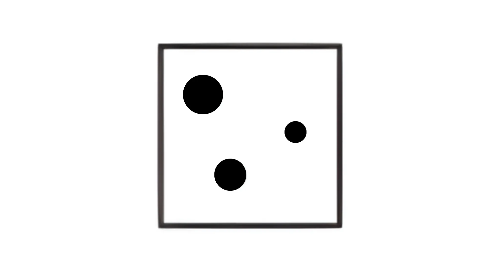 Three black dots of different sizes inside a square frame, illustrating which figure is part of the group D.