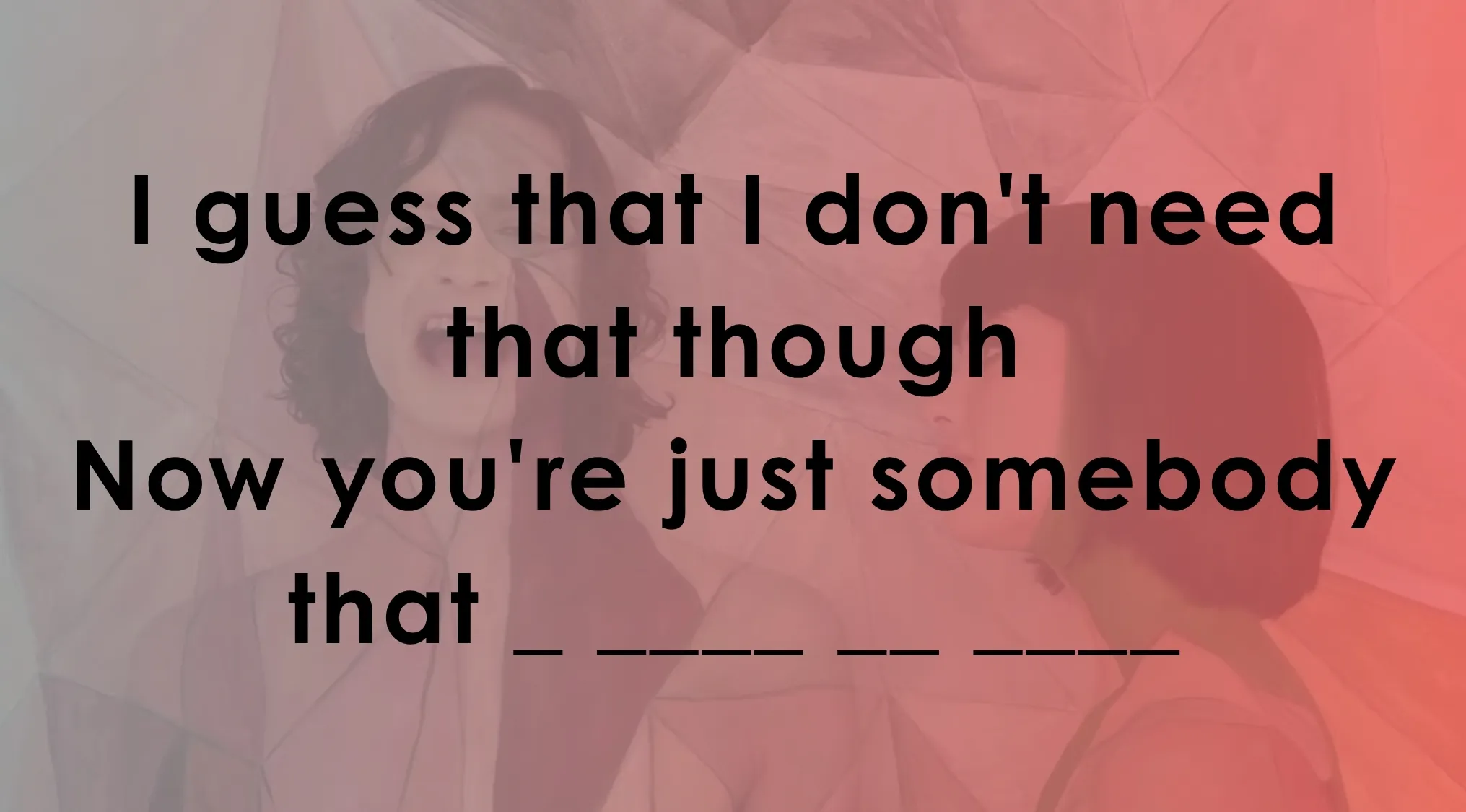 Lyrics quiz image with a challenge to complete missing lines from popular songs for song lyrics completion SEO.