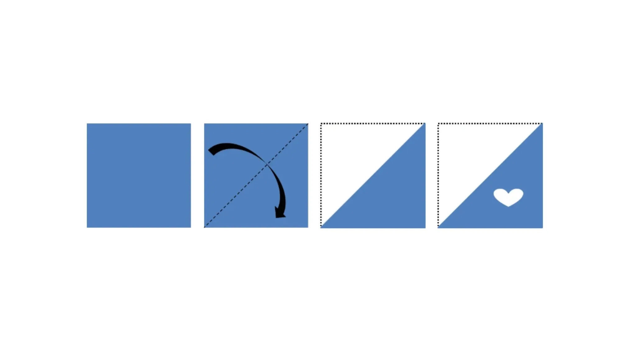 Folded paper with a heart-shaped punch hole in a pattern recognition cognitive test sequence.