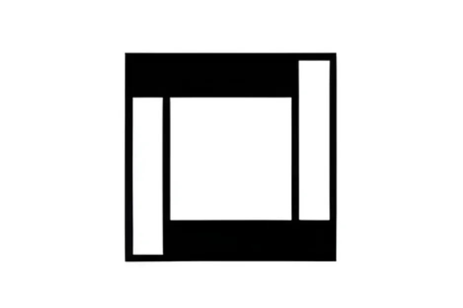 Black and white geometric figure puzzle showing a square with vertical bars, related to figure matrix completion question D.