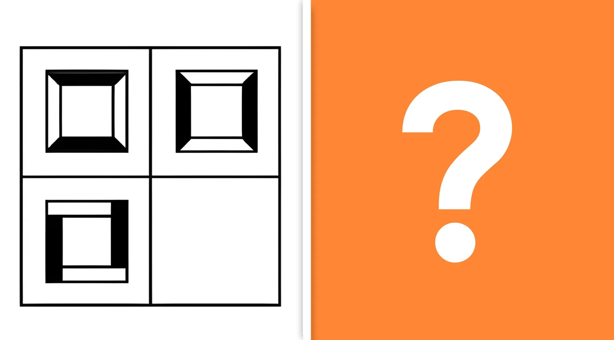 Pattern recognition cognitive test showing three geometric figures with one missing to complete the sequence matrix.