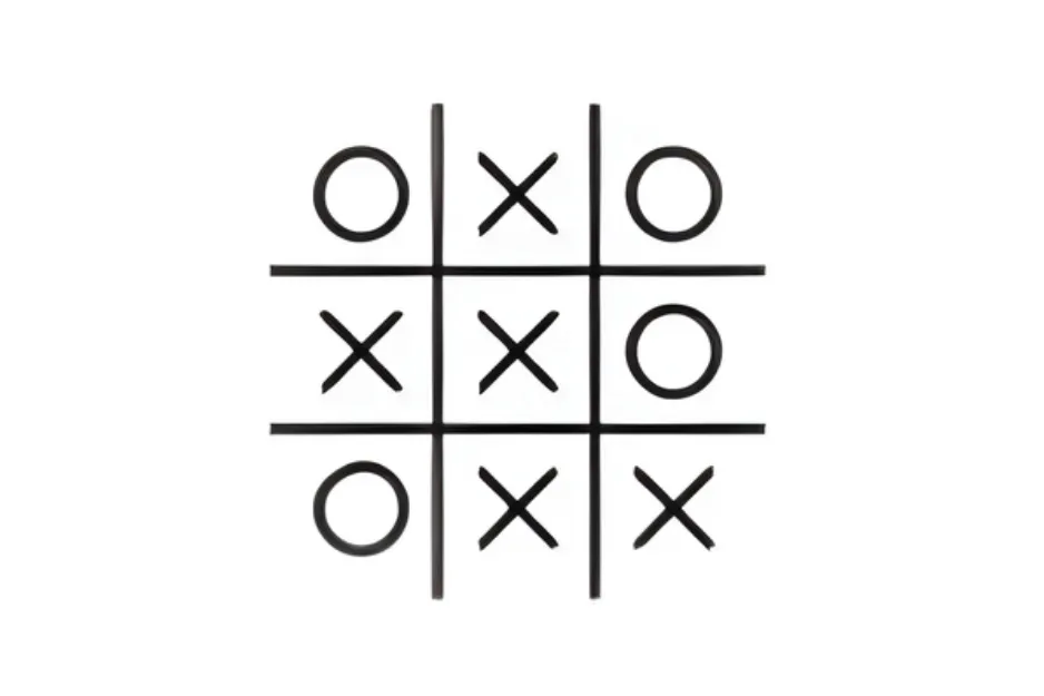 Tic tac toe grid showing X and O in a sequence pattern on white background for which grid comes next quiz