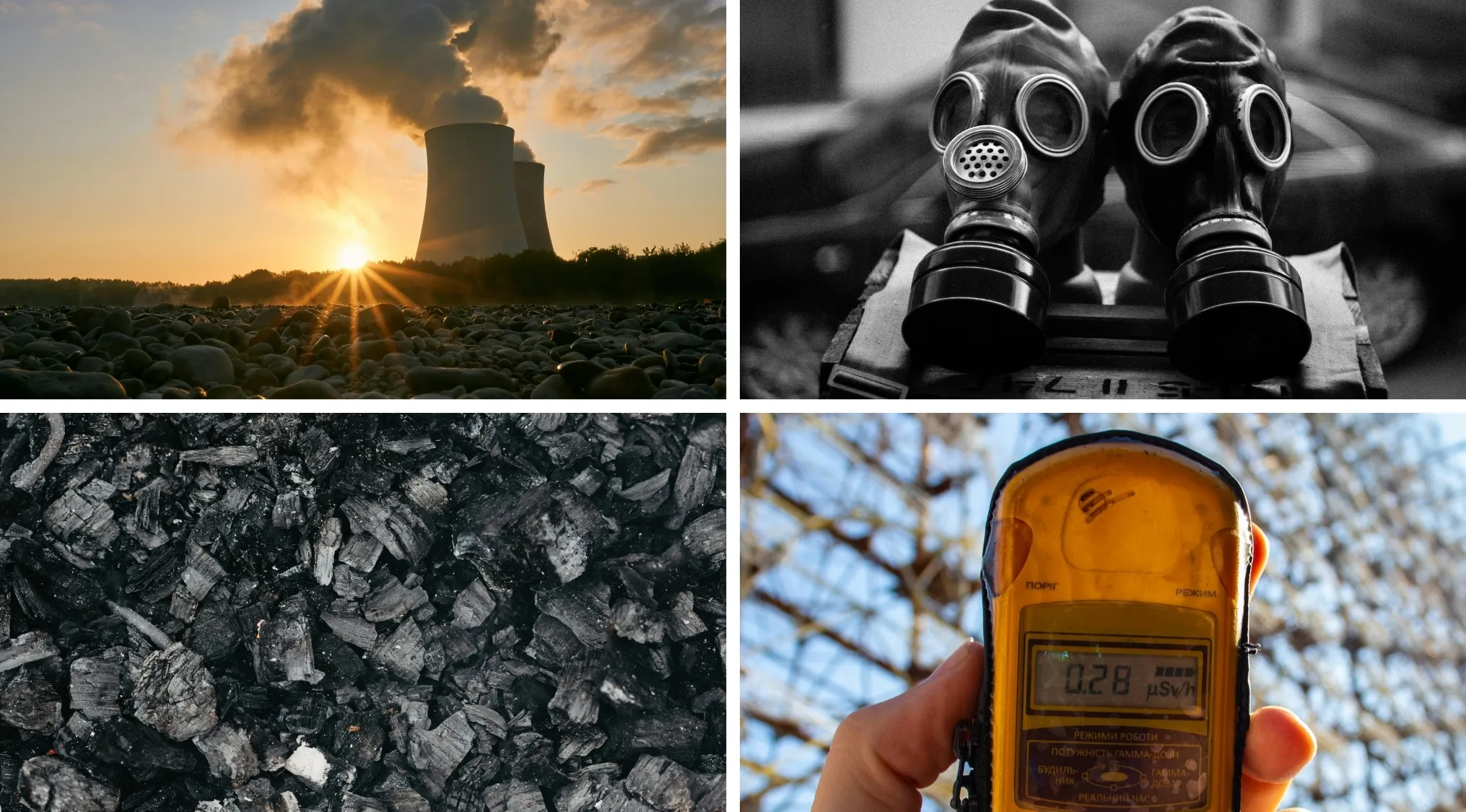 Visual hints with gas masks, nuclear plant, coal, and Geiger counter referencing movies and TV shows miniseries.