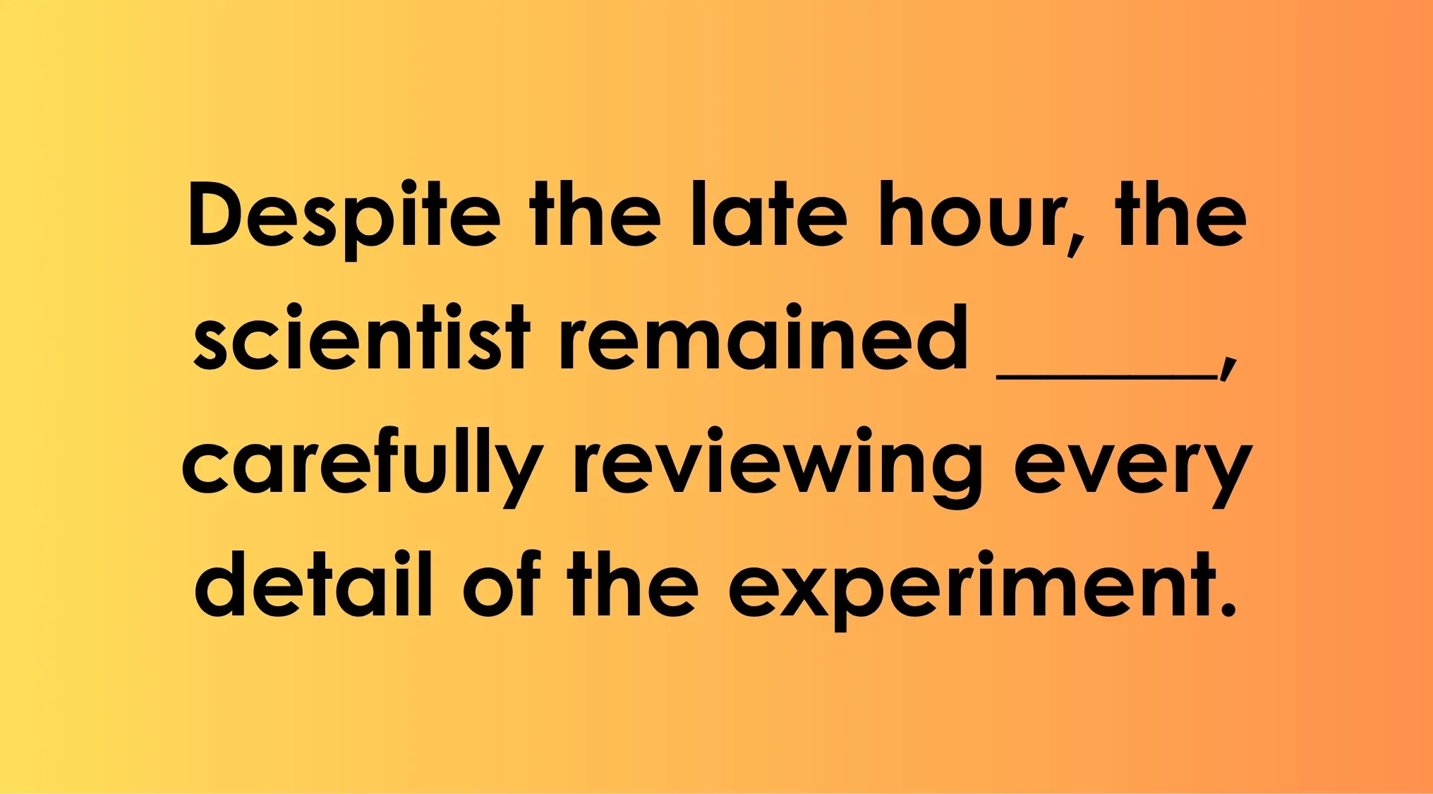 Pattern recognition cognitive test showing a sentence to complete with the correct word on a gradient background.