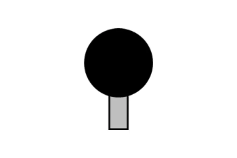 Abstract black circle above a gray rectangle, simple graphic showing the piece that completes the matrix B.