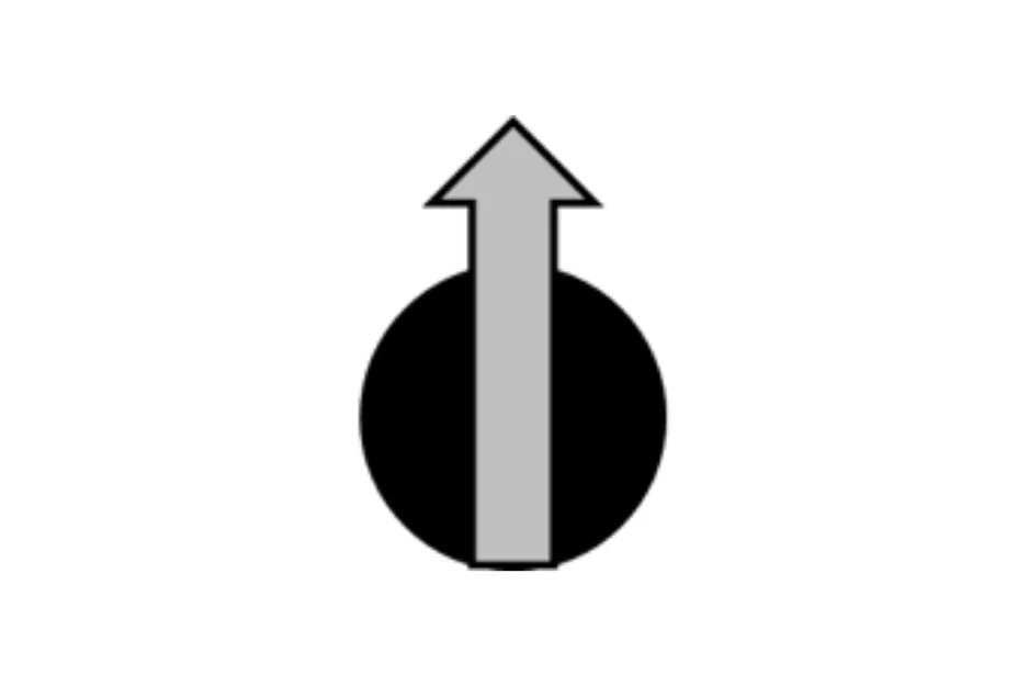 Black circle with a gray upward arrow inside, part of a matrix puzzle to choose the piece that completes the matrix D.