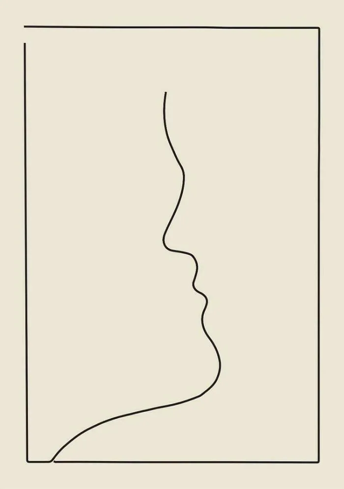 Minimalism line art profile of human face in simple black stroke