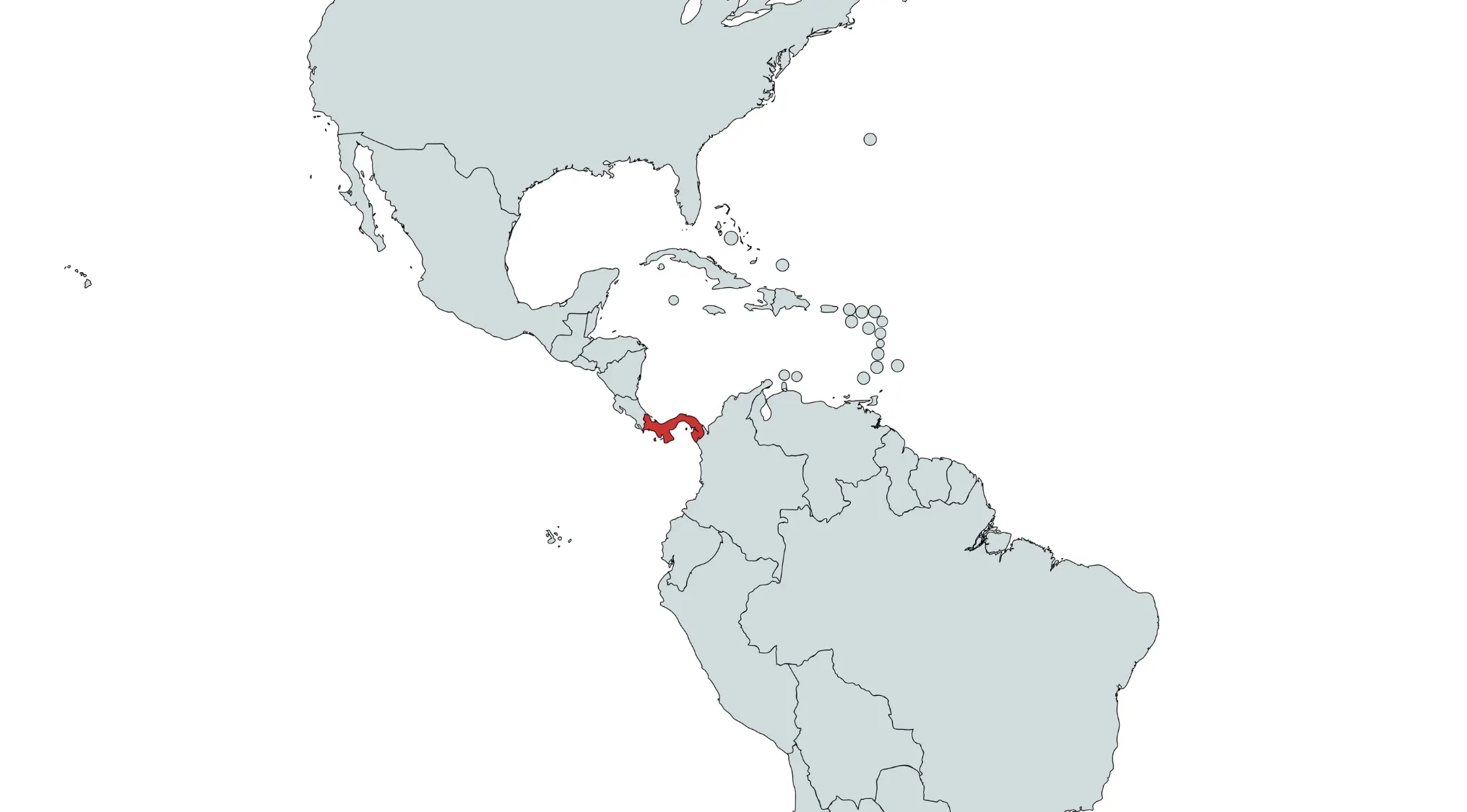 Map highlighting a country in Central America in red for the country identification quiz challenge.
