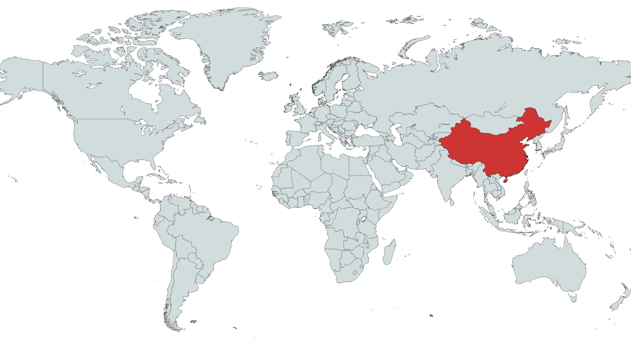 World map with the country highlighted in red, focusing on guessing the country on the map in Asia.