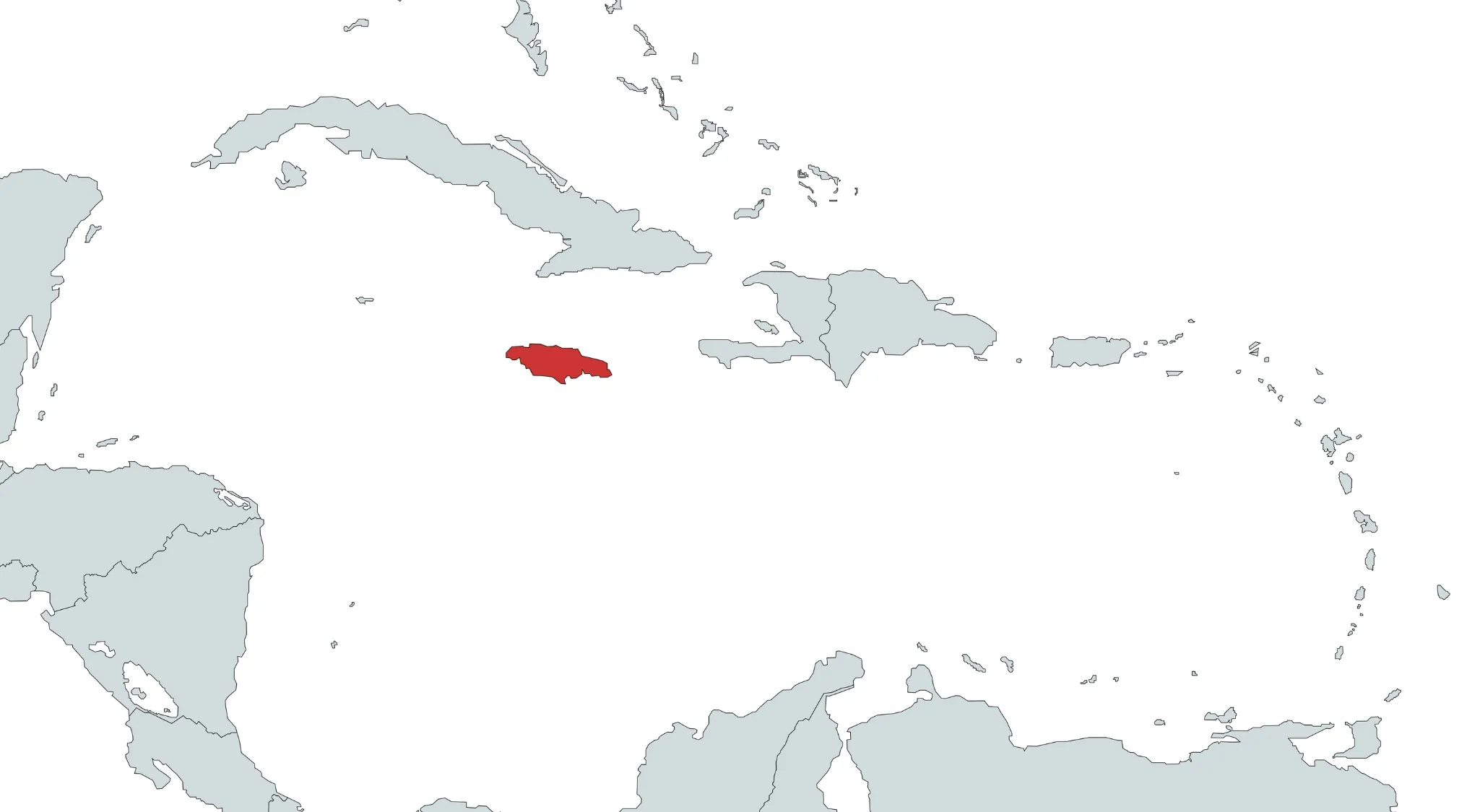 Map of the Caribbean region with one country highlighted in red for guessing the country on the map quiz.