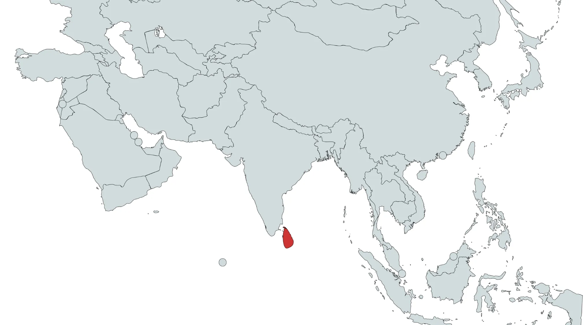 Map highlighting a country in South Asia in red to help guess the country on the map quiz.