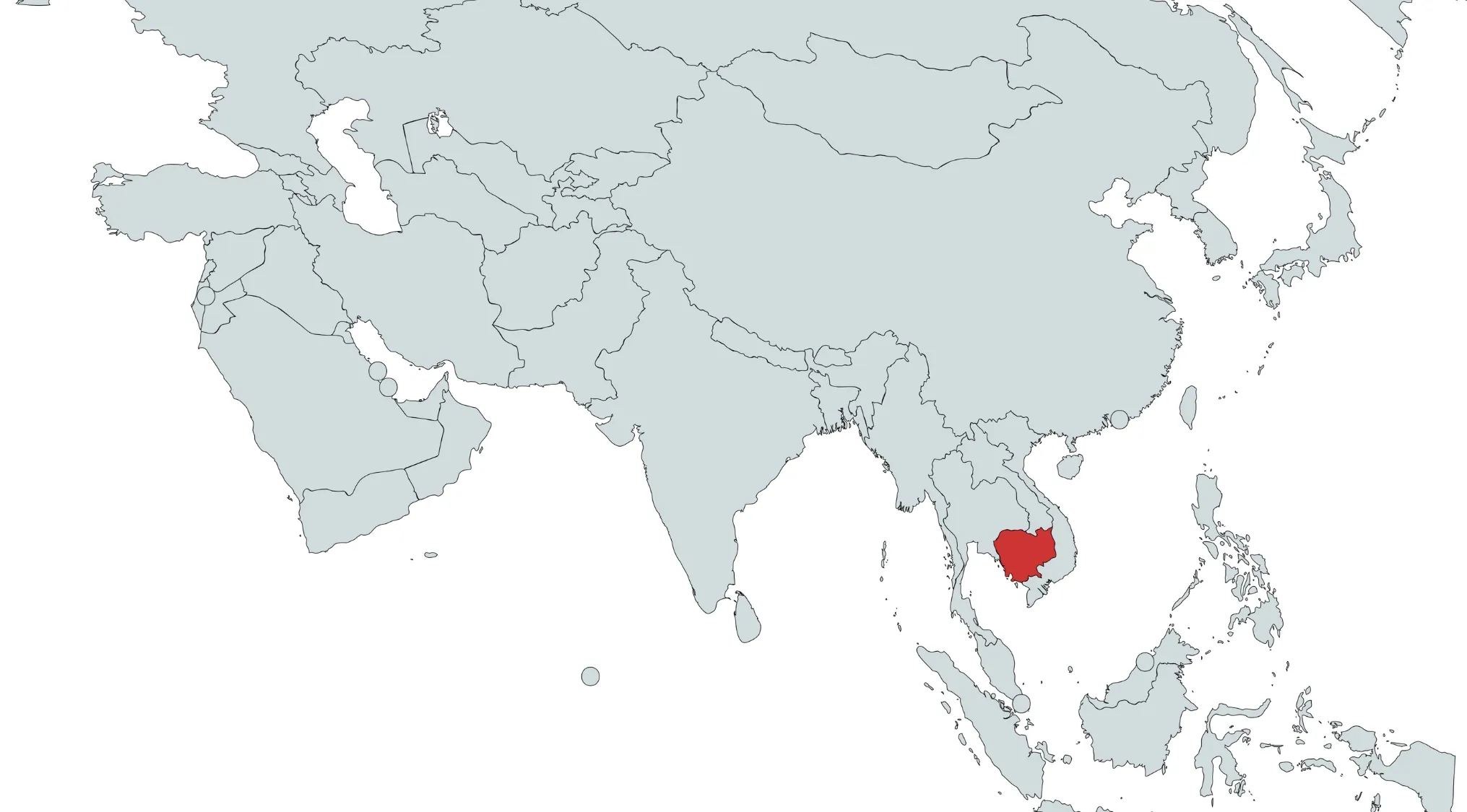 Map of Asia with a country marked in red, focusing on identifying the nation on the map for a guessing game.