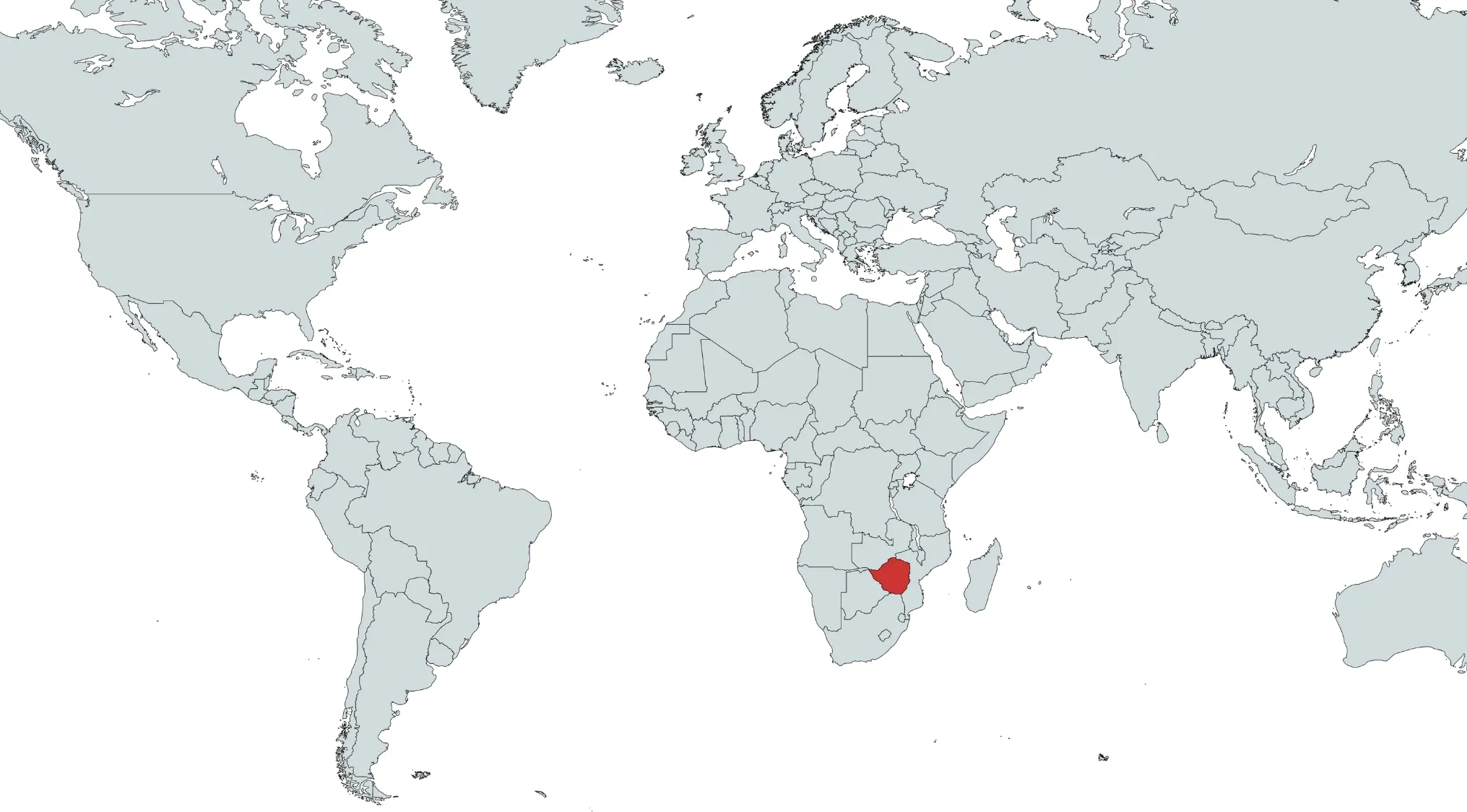 Map highlighting a country in southern Africa for the guess the country on the map quiz.