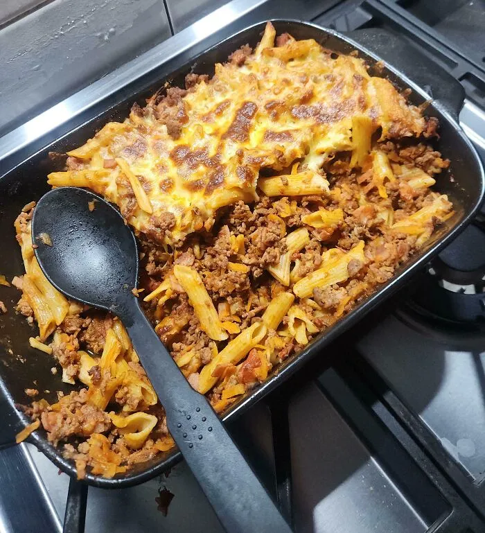 Partner Spend An Hour Cooking Dinner. Her Brother Comes For Dinner First Up Before Us, Scrapes Half The Cheese Right Off The Top. Meant To Be For 2 Nights