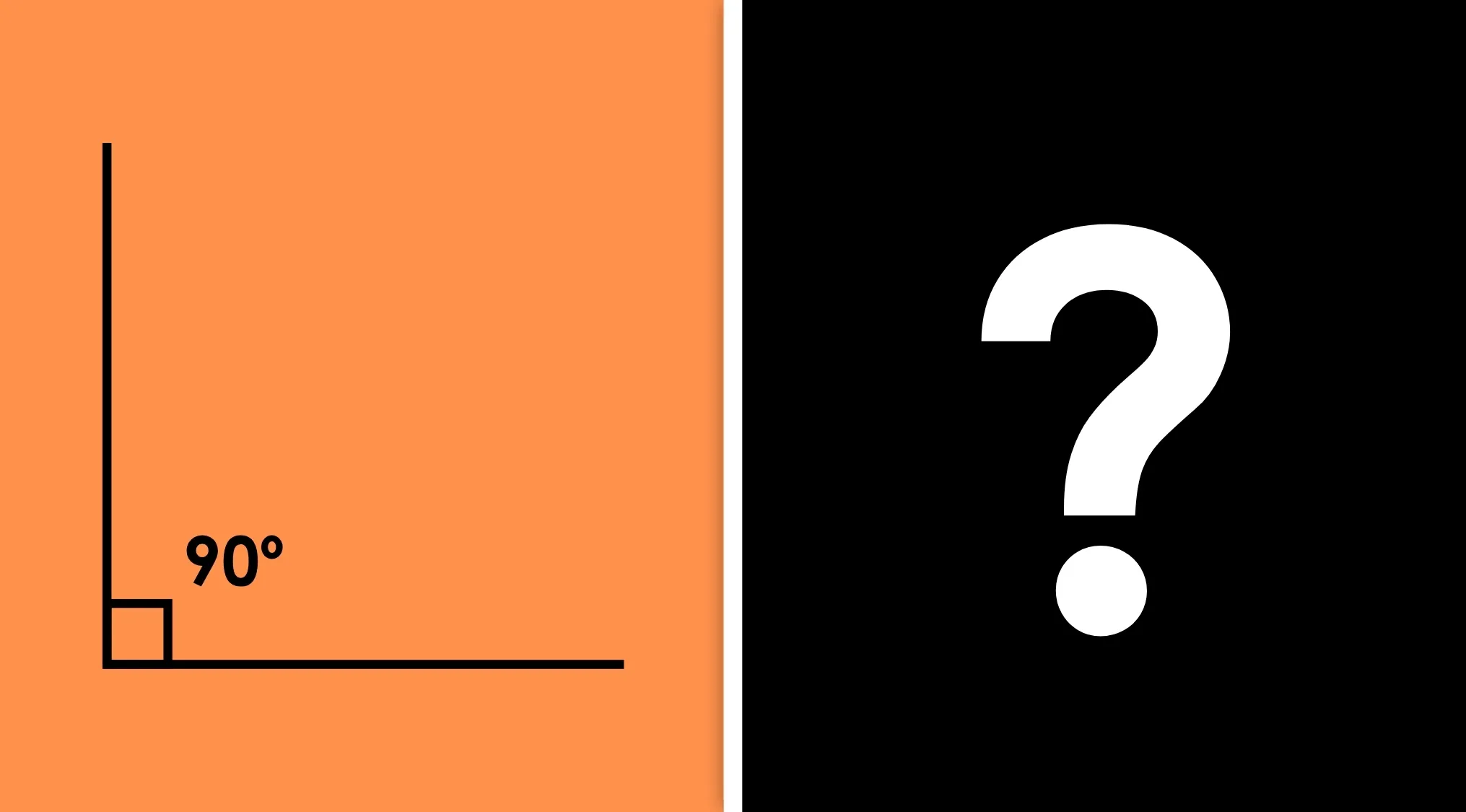 Illustration of a 90-degree angle next to a question mark for an easy-to-hard general knowledge quiz concept.
