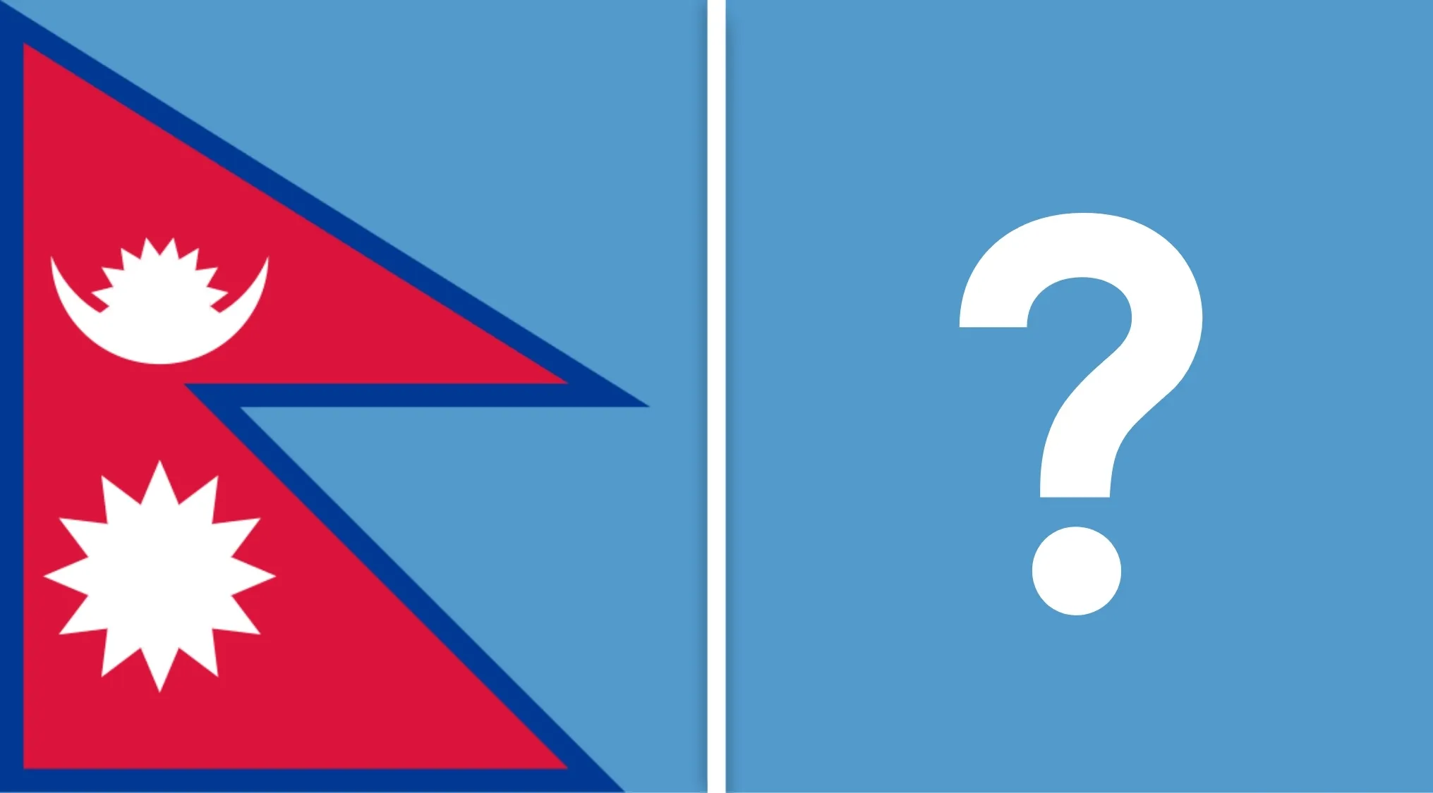 Nepal flag displayed on left with question mark on right in an easy-to-hard general knowledge quiz format background.