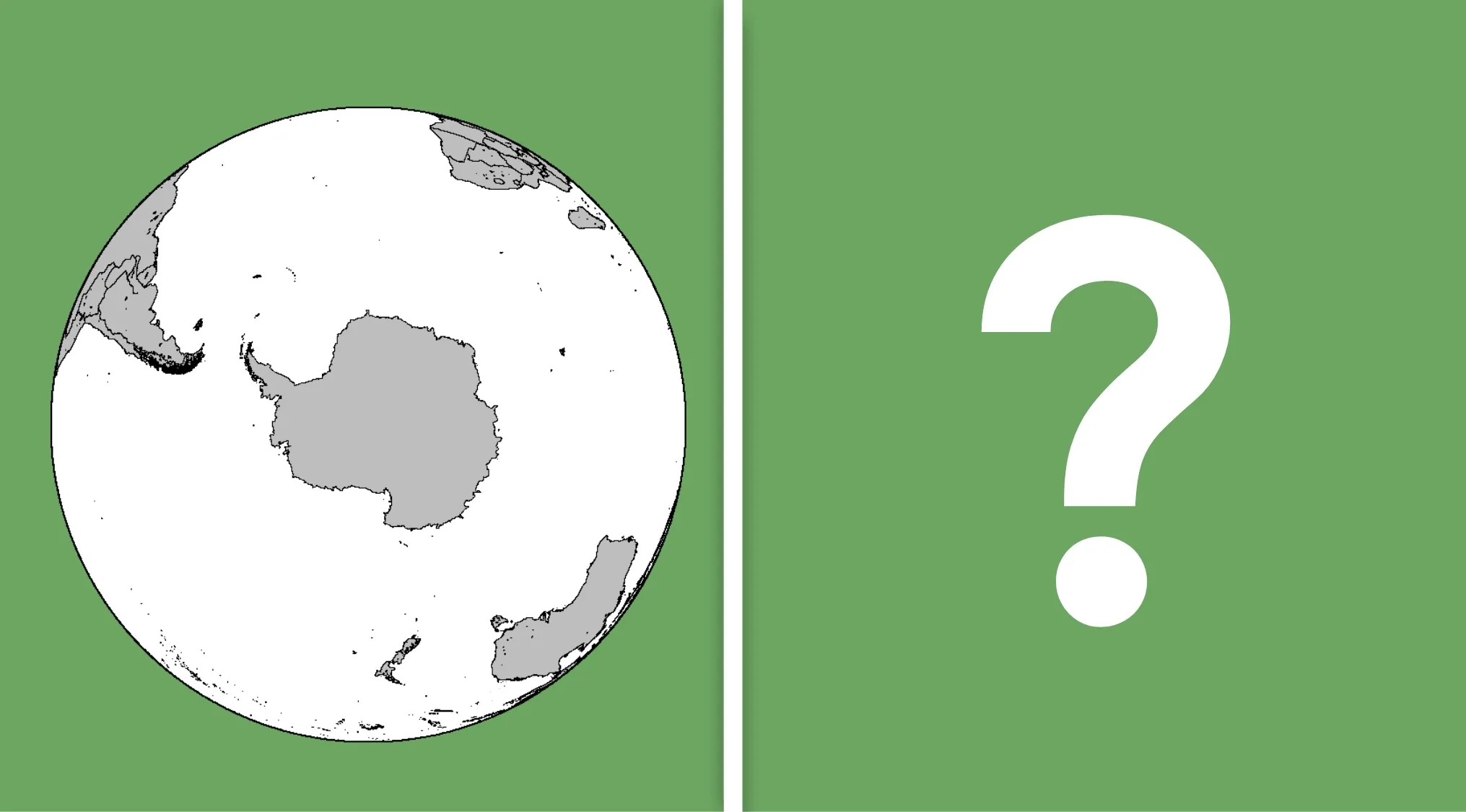 Map of Antarctica highlighting general knowledge quiz question about the first person to reach the South Pole symbolized by a question mark.
