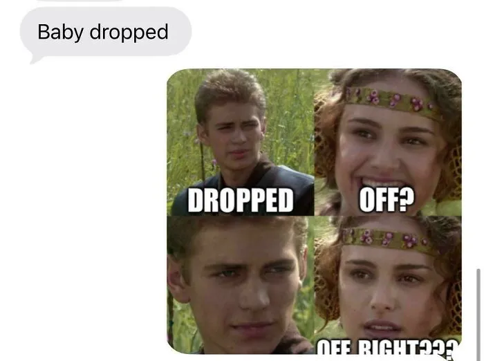 Funny and goofy Star Wars meme about a baby dropped, summing up being a great dad.