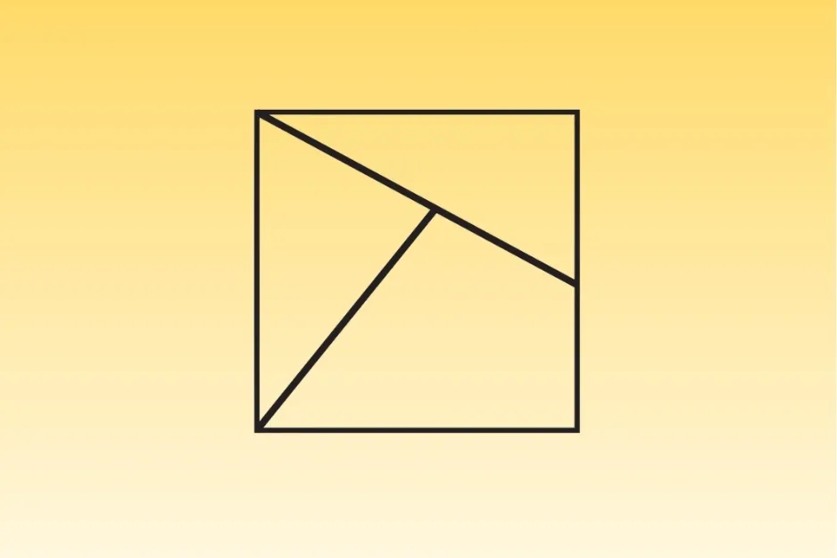 Minimalist black and white progressive matrix pattern with diagonal lines inside a square on a yellow gradient background.