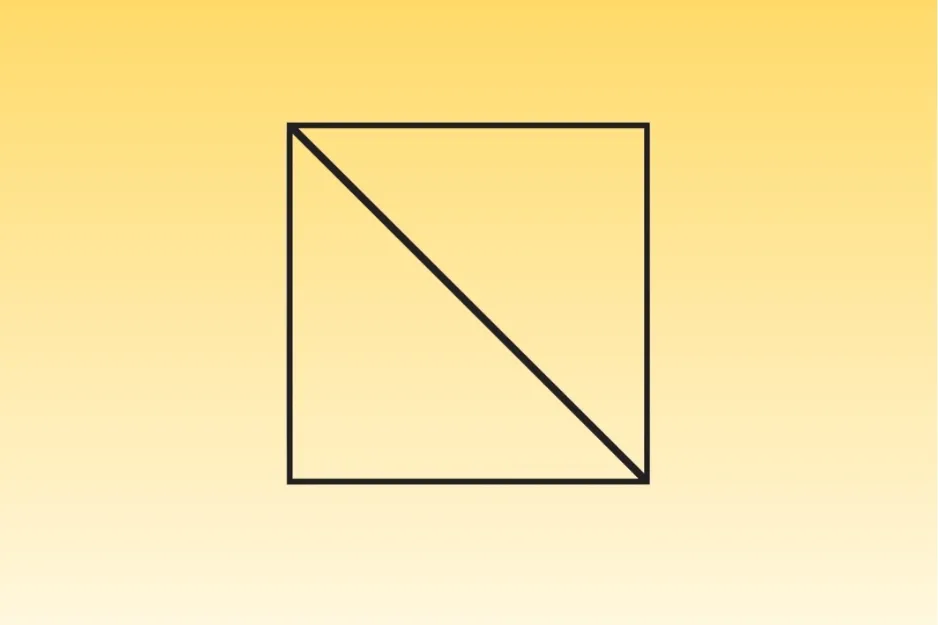 Simple black square with a diagonal line from top left to bottom right on a yellow gradient background showing progressive matrix.