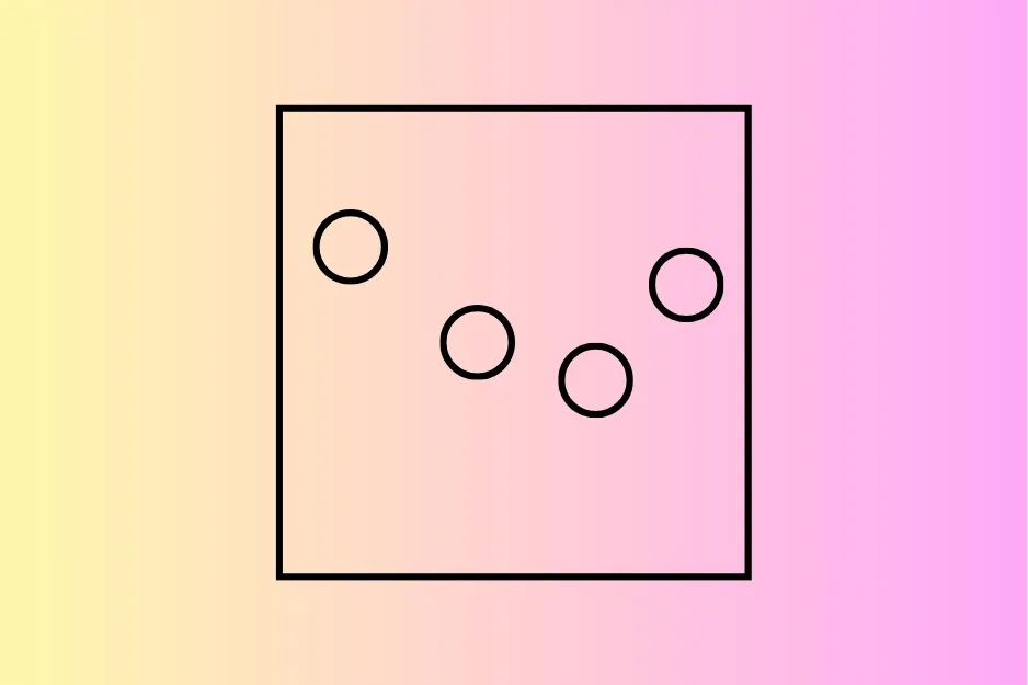 Black outlined circles following a specific order inside a square on a gradient pink and yellow background pattern