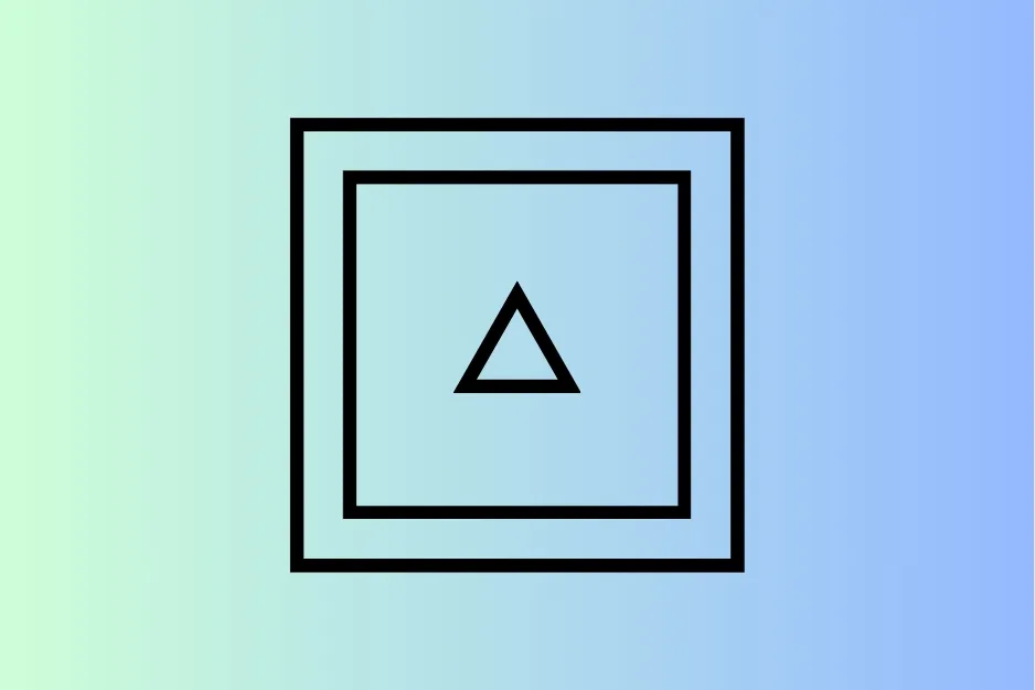 Minimalist design of a triangle inside two nested squares on a gradient blue and green background, matrix puzzle piece.