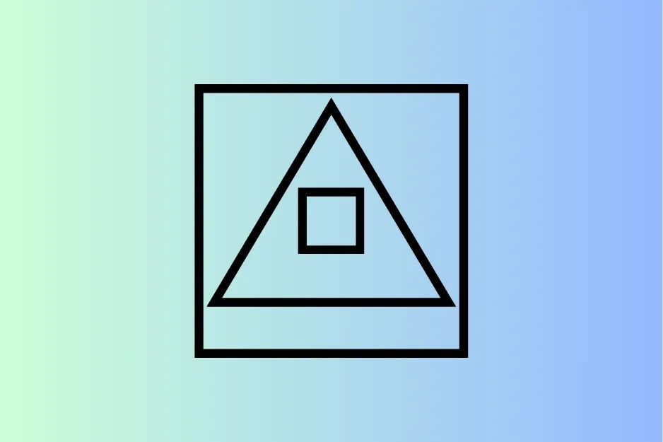 Simple black line shapes of a triangle with a square inside, centered within a larger square on a gradient background.