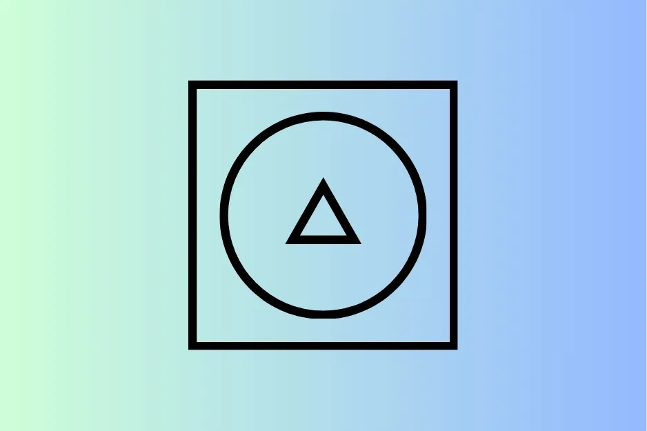 Simple black triangle inside a circle within a square on a gradient blue and green background completing the matrix.